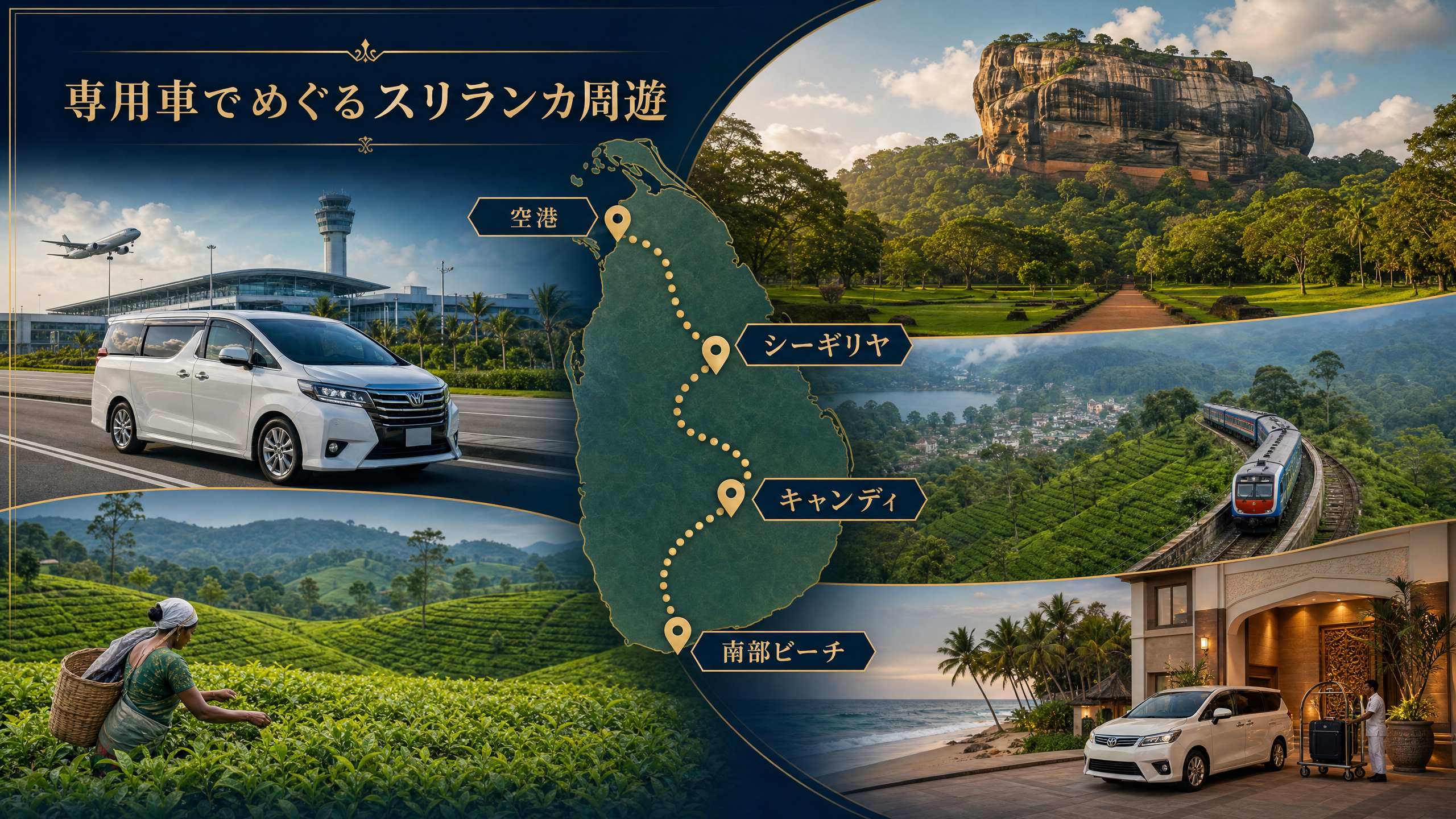 専用車でめぐるスリランカ周遊ルートのイメージ