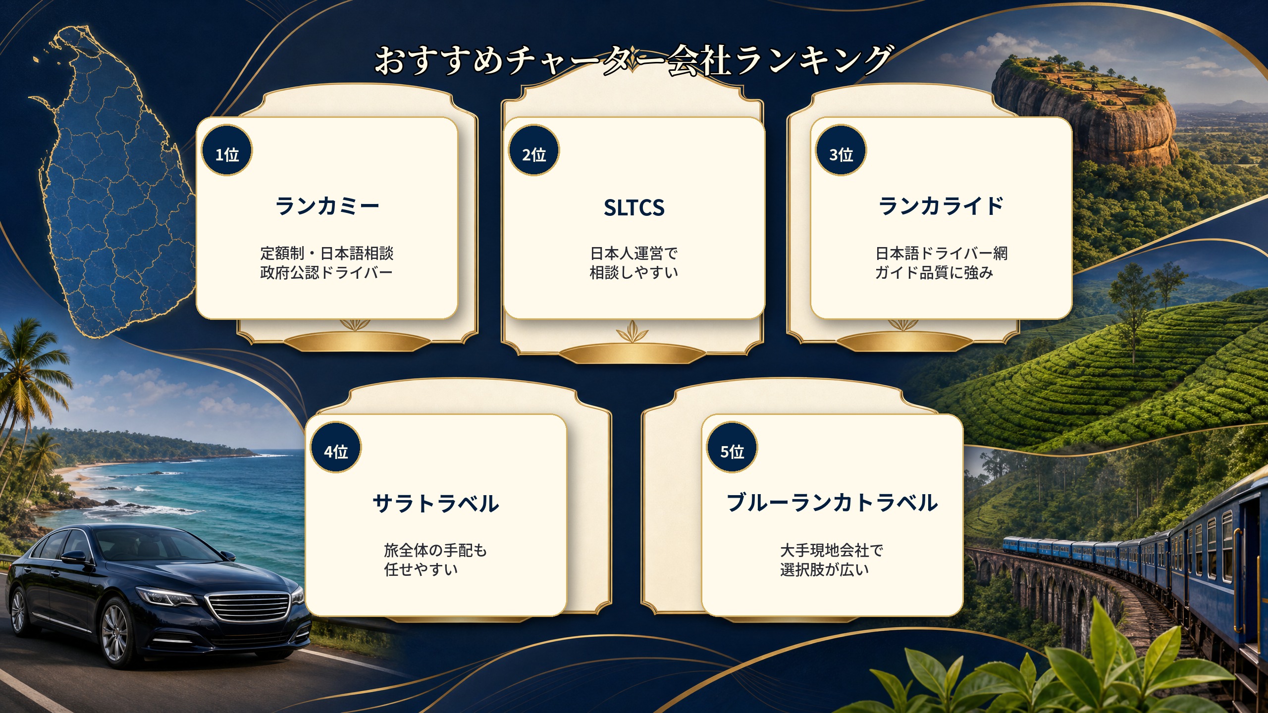 スリランカのおすすめチャーター会社5社ランキングをまとめた画像