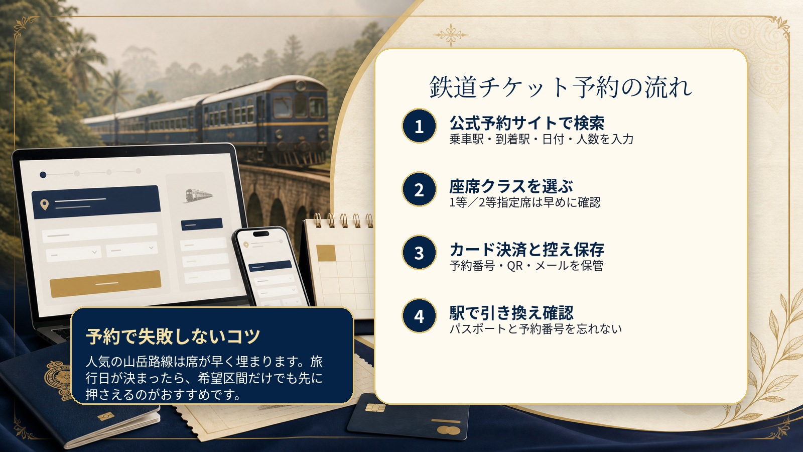 スリランカ鉄道チケット予約の流れを説明する画像